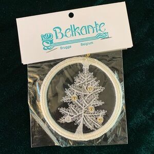 VINTAGE 90s Belkante Belgium Lace Christmas Ornament Ring - NIP